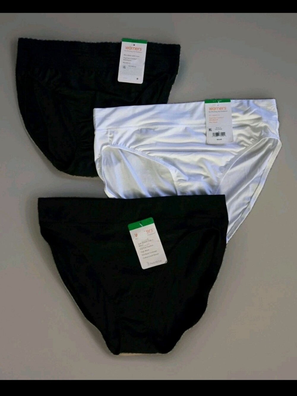 Women's Warners Panties Size L/7 Black and White 3-Pack
